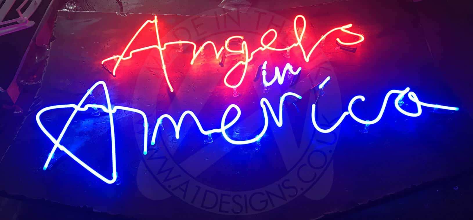 red and blue neon sign angels in america