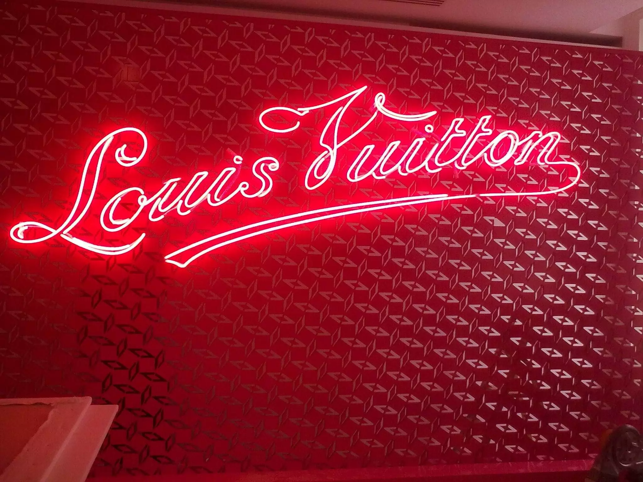 Louis Vuitton red logo, , red neon lights, creative, red abstract background,  HD wallpaper