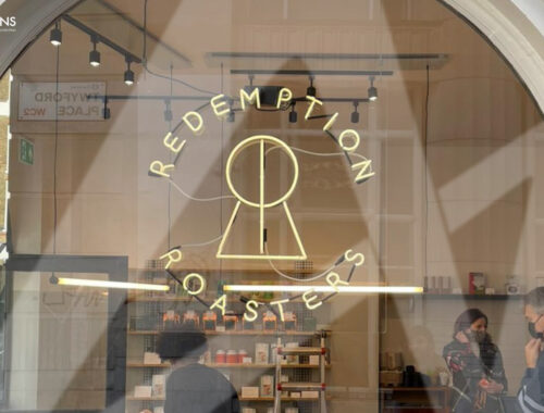 Redemption Roasters Custom Glass Neon Sign